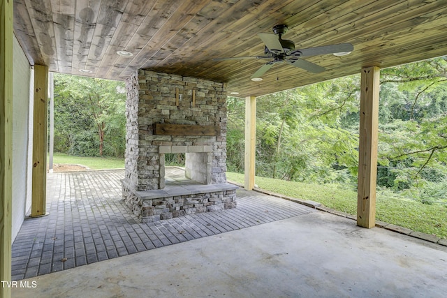 2 Longview Ln, Kingsport, TN 37660 - view of patio with an outdoor stone fireplace and ceiling fan