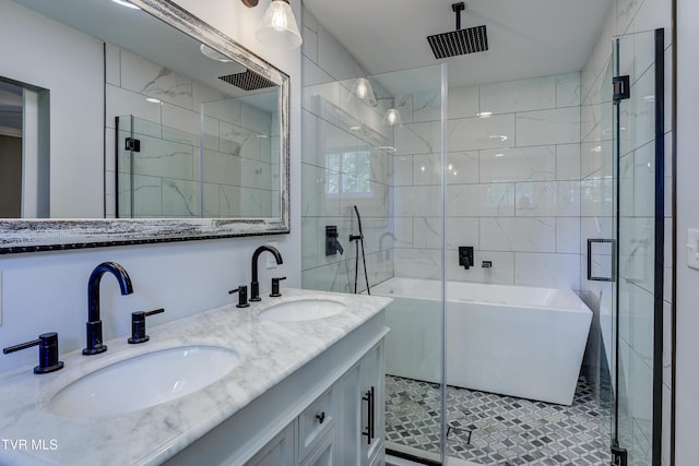 2 Longview Ln, Kingsport, TN 37660 - bathroom with a soaking tub, a stall shower, double vanity, and tile patterned flooring