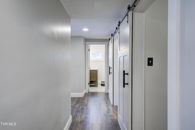 2 Longview Ln, Kingsport, TN 37660 - corridor featuring a barn door, dark wood finished floors, and recessed lighting