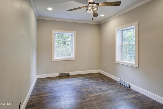 2 Longview Ln, Kingsport, TN 37660 - empty room with ornamental molding, ceiling fan, dark wood-style flooring, and recessed lighting