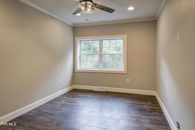 2 Longview Ln, Kingsport, TN 37660 - empty room featuring ceiling fan, dark wood-style flooring, ornamental molding, and recessed lighting