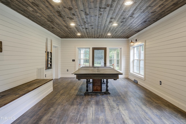 2 Longview Ln, Kingsport, TN 37660 - rec room featuring wooden ceiling, recessed lighting, dark wood finished floors, and wooden walls