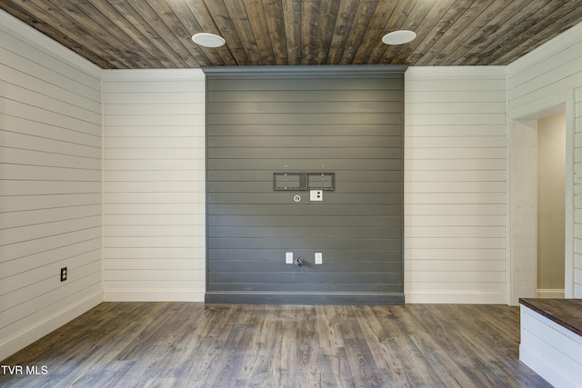 2 Longview Ln, Kingsport, TN 37660 - empty room with dark wood-type flooring, wooden walls, crown molding, and wood ceiling