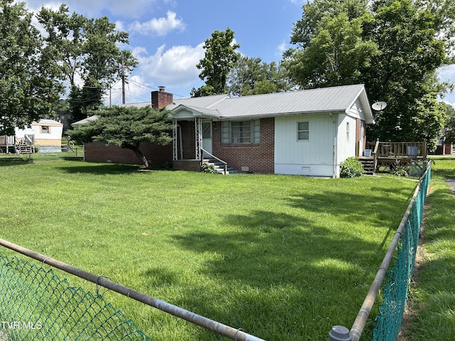 406 NE Mason Ave, Wise, VA 24293 - view of front of house featuring a fenced backyard, crawl space, a deck, and a chimney