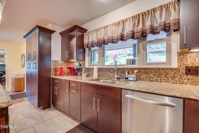 236 Wadlow Gap Rd, Kingsport, TN 37660 - kitchen featuring dishwasher, tasteful backsplash, light stone countertops, and light tile patterned floors