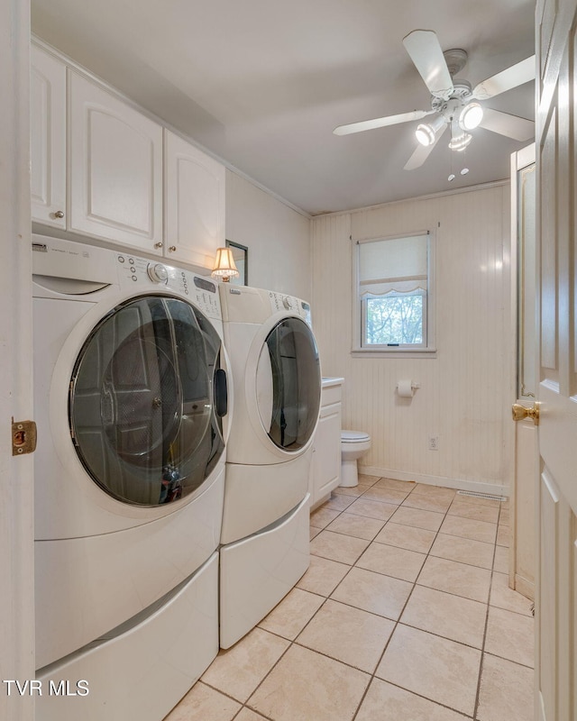 236 Wadlow Gap Rd, Kingsport, TN 37660 - laundry area with independent washer and dryer, a ceiling fan, and light tile patterned floors