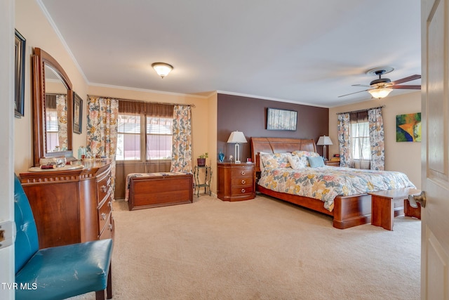 236 Wadlow Gap Rd, Kingsport, TN 37660 - bedroom with carpet, multiple windows, ornamental molding, and a ceiling fan