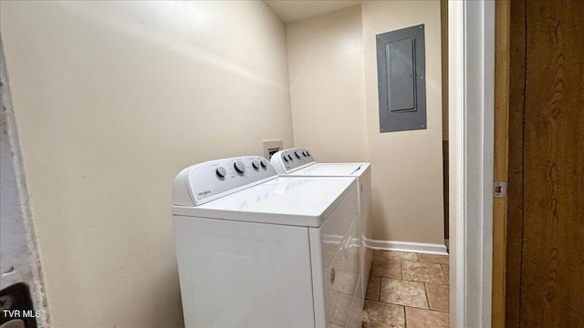 542 Sigman Hollow Rd, Bluff City, TN 37618 - washroom with electric panel, washing machine and dryer, and stone tile floors