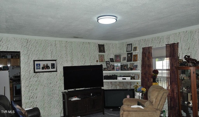 7125 Indian Creek Rd, Wise, VA 24293 - living area featuring wallpapered walls and a textured ceiling