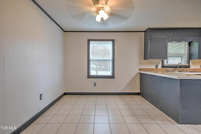 8822 Rich Valley Rd, Bristol, VA 24202 - unfurnished dining area with ceiling fan, crown molding, and light tile patterned floors