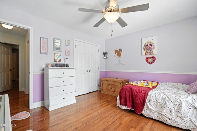 1014 Fox Meadow Cir, Bluff City, TN 37618 - bedroom featuring light wood-type flooring, a closet, and ceiling fan
