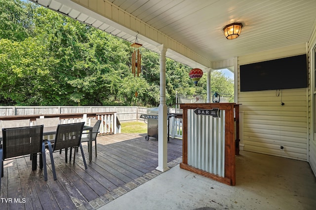 1014 Fox Meadow Cir, Bluff City, TN 37618 - wooden deck featuring outdoor dining area and a fenced backyard