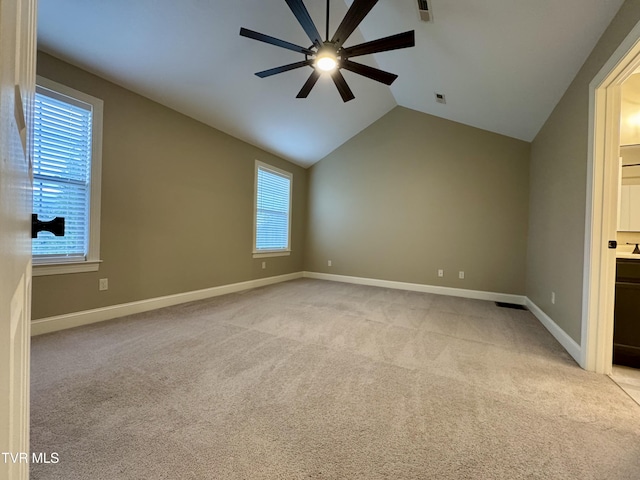 220 Cedar Creek Rd Unit 1, Johnson City, TN 37615 - empty room featuring ceiling fan, light colored carpet, and vaulted ceiling