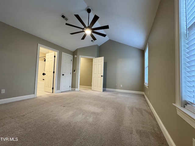220 Cedar Creek Rd Unit 1, Johnson City, TN 37615 - unfurnished bedroom featuring vaulted ceiling, light colored carpet, ensuite bathroom, and a ceiling fan