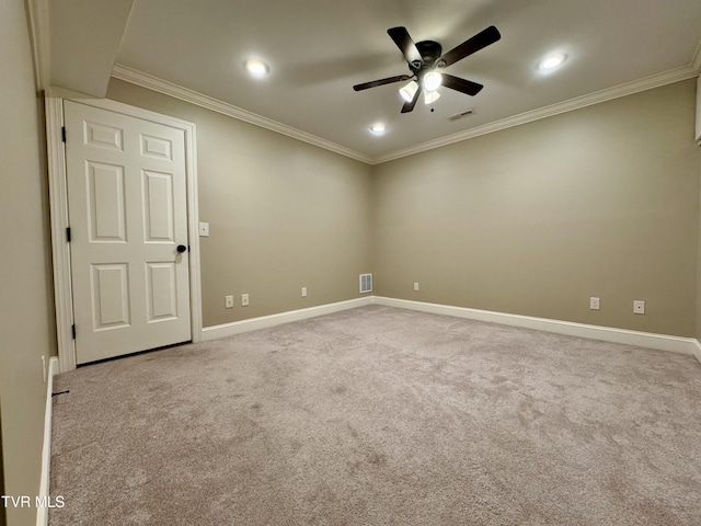 220 Cedar Creek Rd Unit 1, Johnson City, TN 37615 - empty room with a ceiling fan, carpet, ornamental molding, and recessed lighting
