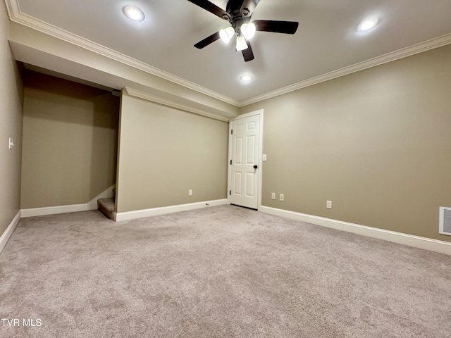220 Cedar Creek Rd Unit 1, Johnson City, TN 37615 - unfurnished bedroom with crown molding, recessed lighting, light colored carpet, and ceiling fan