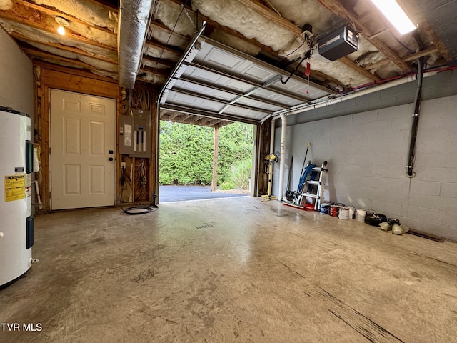 220 Cedar Creek Rd Unit 1, Johnson City, TN 37615 - garage with electric panel, a garage door opener, concrete block wall, and electric water heater