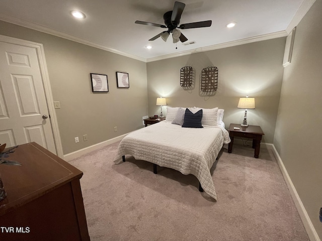 220 Cedar Creek Rd Unit 1, Johnson City, TN 37615 - bedroom featuring carpet floors, ornamental molding, recessed lighting, and ceiling fan