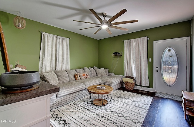 216 3rd St, Erwin, TN 37650 - living room with a ceiling fan and wood finished floors