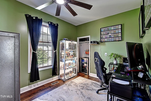 216 3rd St, Erwin, TN 37650 - office space featuring a ceiling fan, wood finished floors, and wine cooler