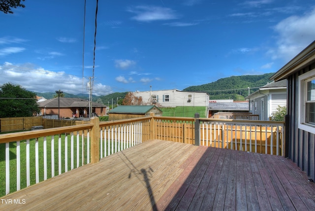 216 3rd St, Erwin, TN 37650 - wooden terrace with a mountain view and a fenced backyard
