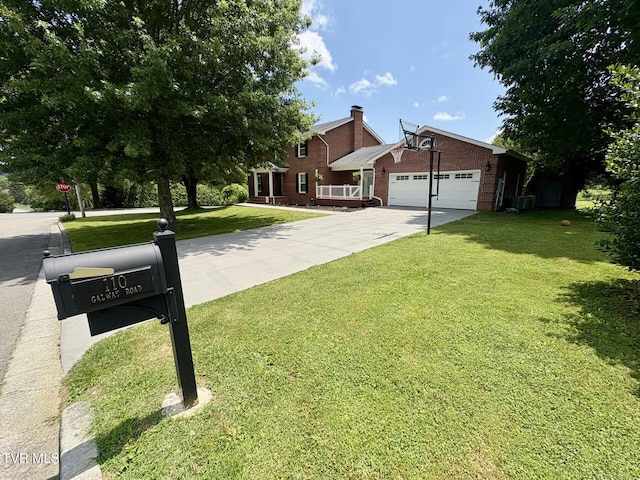 110 Galway Rd, Bristol, TN 37620 - view of front facade with brick siding, an attached garage, a front yard, and concrete driveway