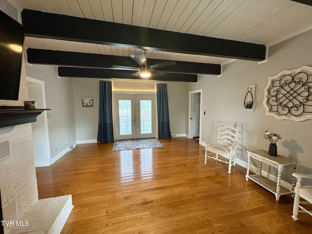 110 Galway Rd, Bristol, TN 37620 - living area featuring light wood-style floors, a wooden ceiling with exposed beams, and french doors