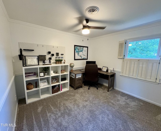 110 Galway Rd, Bristol, TN 37620 - office space featuring ornamental molding, ceiling fan, and carpet