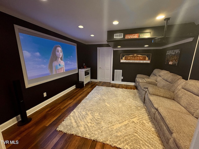 110 Galway Rd, Bristol, TN 37620 - home theater room featuring dark wood-style flooring, ornamental molding, and recessed lighting