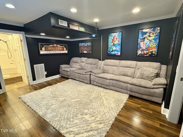 110 Galway Rd, Bristol, TN 37620 - cinema room featuring ornamental molding, dark wood finished floors, and recessed lighting
