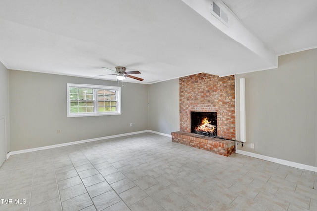308 Cardinal Ln, Bristol, TN 37620 - unfurnished living room with ceiling fan and a fireplace
