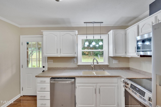 308 Cardinal Ln, Bristol, TN 37620 - kitchen with stainless steel appliances, plenty of natural light, white cabinets, and ornamental molding