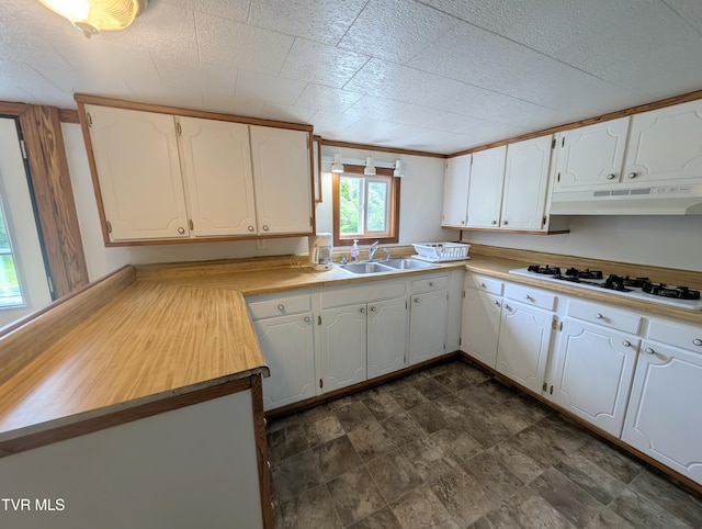 2005 Dc Caney Ridge Rd, Clintwood, VA 24228 - kitchen featuring white gas cooktop, under cabinet range hood, white cabinetry, and light countertops