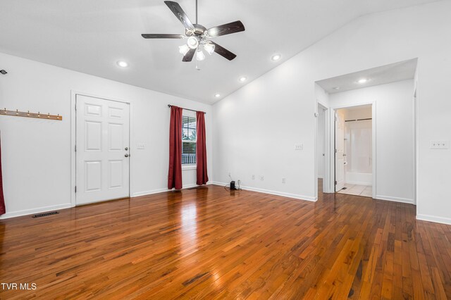216 Mockingbird Pl, Jonesborough, TN 37659 - empty room featuring lofted ceiling, ceiling fan, hardwood / wood-style flooring, and recessed lighting