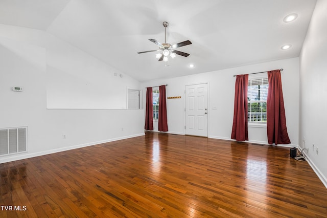 216 Mockingbird Pl, Jonesborough, TN 37659 - unfurnished living room featuring lofted ceiling, ceiling fan, wood-type flooring, and recessed lighting