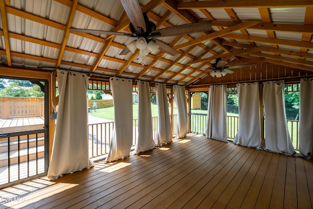 216 Mockingbird Pl, Jonesborough, TN 37659 - unfurnished sunroom featuring a ceiling fan, vaulted ceiling, and healthy amount of natural light