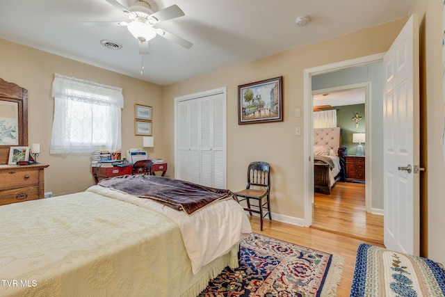 312 Timberlane Rd, Bristol, TN 37620 - bedroom with light wood-type flooring, a closet, and a ceiling fan