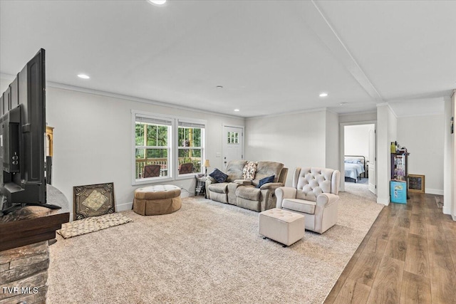 145 Oakwood Dr Way, Newport, TN 37821 - living room featuring wood finished floors, ornamental molding, and recessed lighting