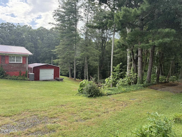 2818 Dungannon Rd, Coeburn, VA 24230 - view of green lawn featuring a detached garage, an outbuilding, and a forest view