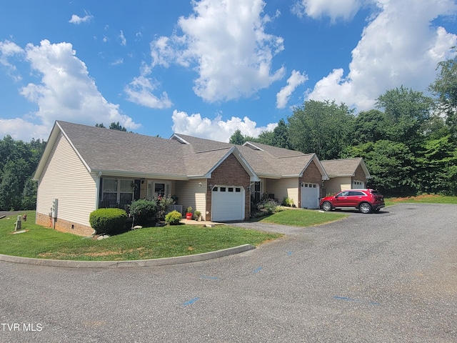 63 Whisper Bnd Unit 1, Johnson City, TN 37604 - ranch-style house featuring an attached garage, asphalt driveway, a front lawn, and crawl space