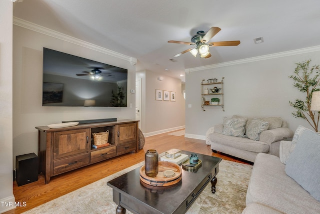 417 Piper Gln, Gray, TN 37615 - living area with a ceiling fan, ornamental molding, and light wood finished floors