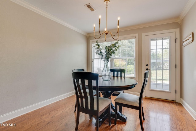 417 Piper Gln, Gray, TN 37615 - dining space with light wood-style floors, a chandelier, healthy amount of natural light, and crown molding
