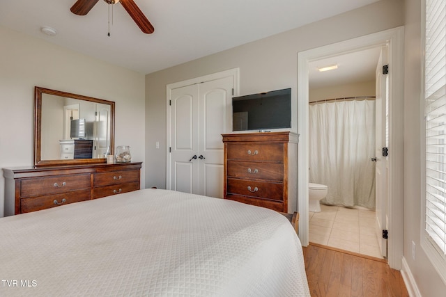 417 Piper Gln, Gray, TN 37615 - bedroom with a closet, wood finished floors, ensuite bath, and ceiling fan