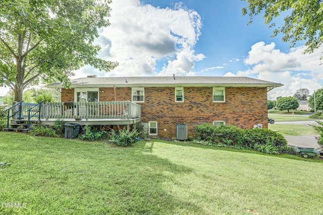 107 Dover Ln, Bristol, TN 37620 - rear view of property with a yard, a wooden deck, and brick siding