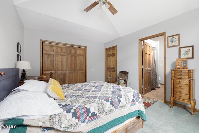 2019 Ridgeview Dr, Big Stone Gap, VA 24219 - bedroom with a closet, light carpet, a ceiling fan, and high vaulted ceiling