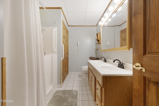 2019 Ridgeview Dr, Big Stone Gap, VA 24219 - bathroom with double vanity, tile patterned floors, and crown molding