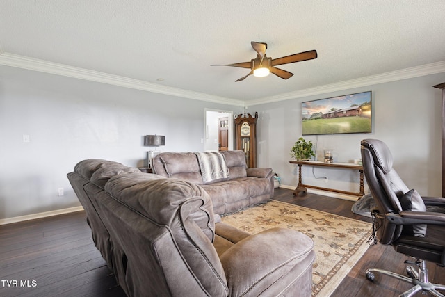 188 Mcarthur Cir, Bristol, VA 24201 - living room featuring ornamental molding, ceiling fan, dark wood finished floors, and a desk