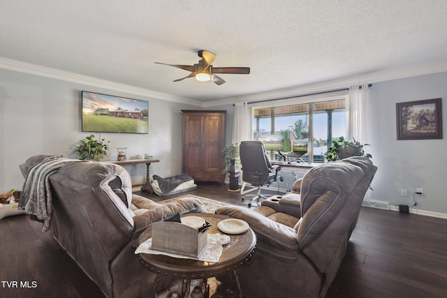 188 Mcarthur Cir, Bristol, VA 24201 - living area featuring ceiling fan, wood-type flooring, a textured ceiling, and crown molding