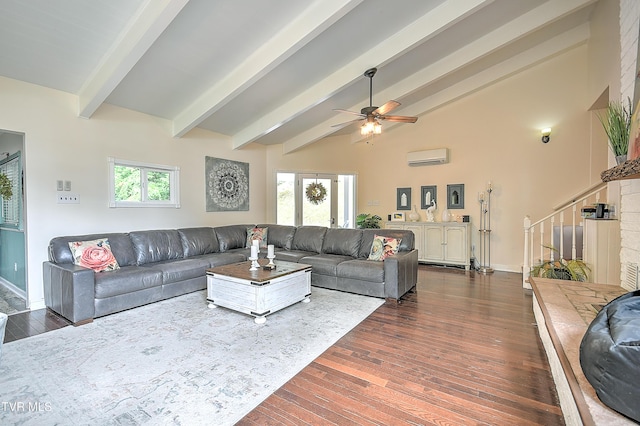 1108 Glen St, Bristol, TN 37620 - living area featuring dark wood-style flooring, a wall mounted AC, stairway, and ceiling fan