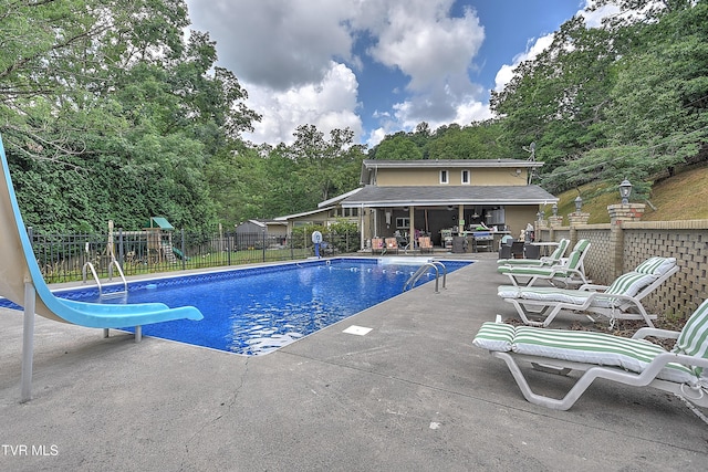 1108 Glen St, Bristol, TN 37620 - view of pool featuring a water slide and a patio